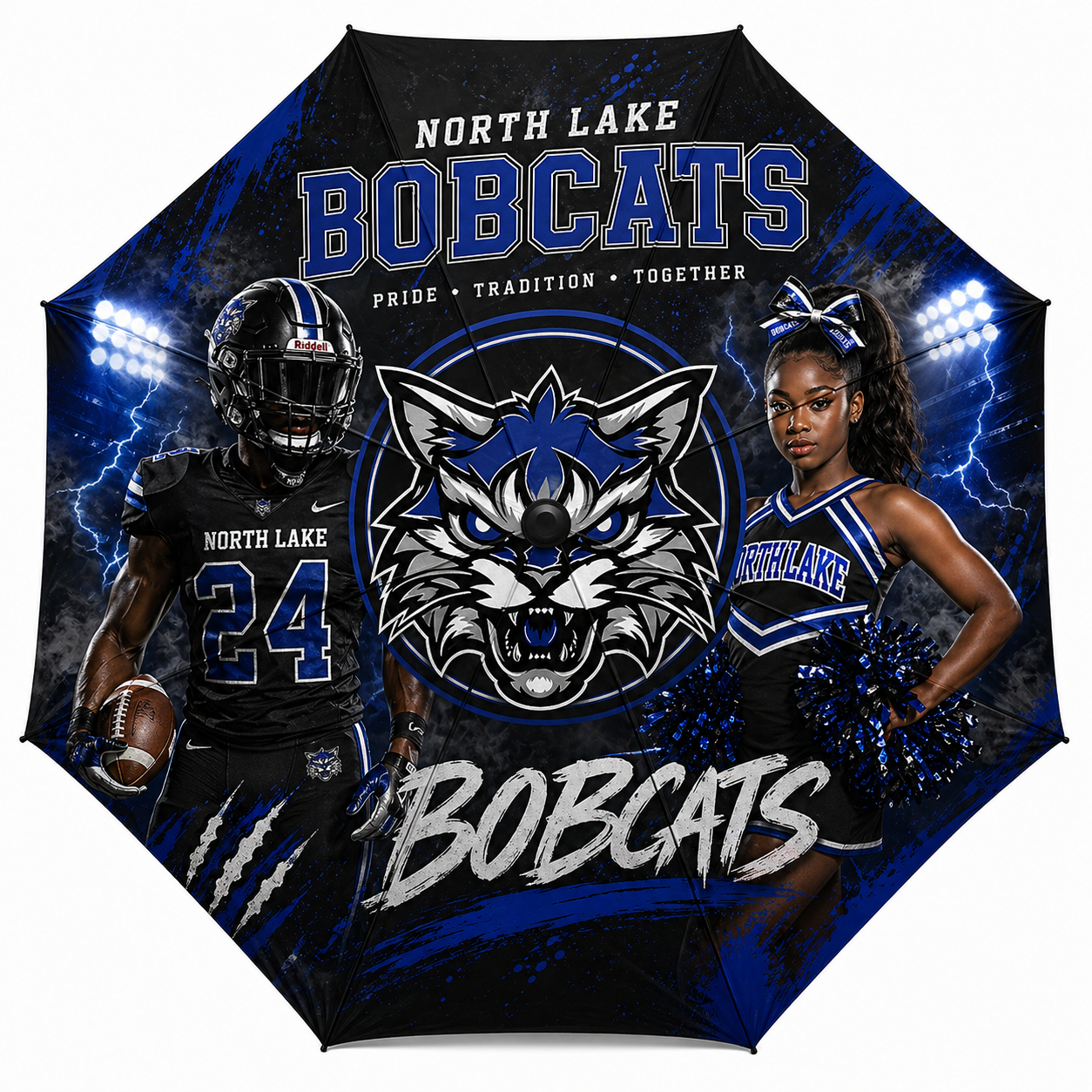 North Lake Bobcats Custom Umbrella | Football & Cheer Team Spirit Umbrella | Sports Fan Rain Gear