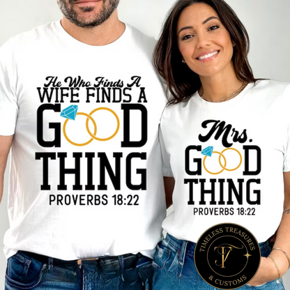 A Match Made in Heaven: Couple's Proverbs 18:22 Tees