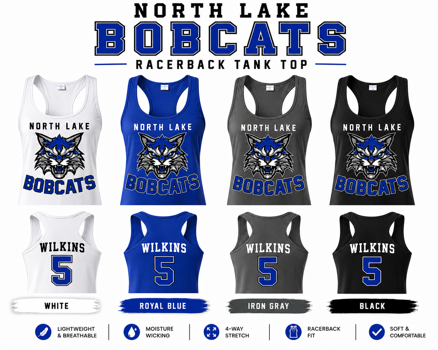 North Lake Bobcats Tank Top | Custom with Player Number