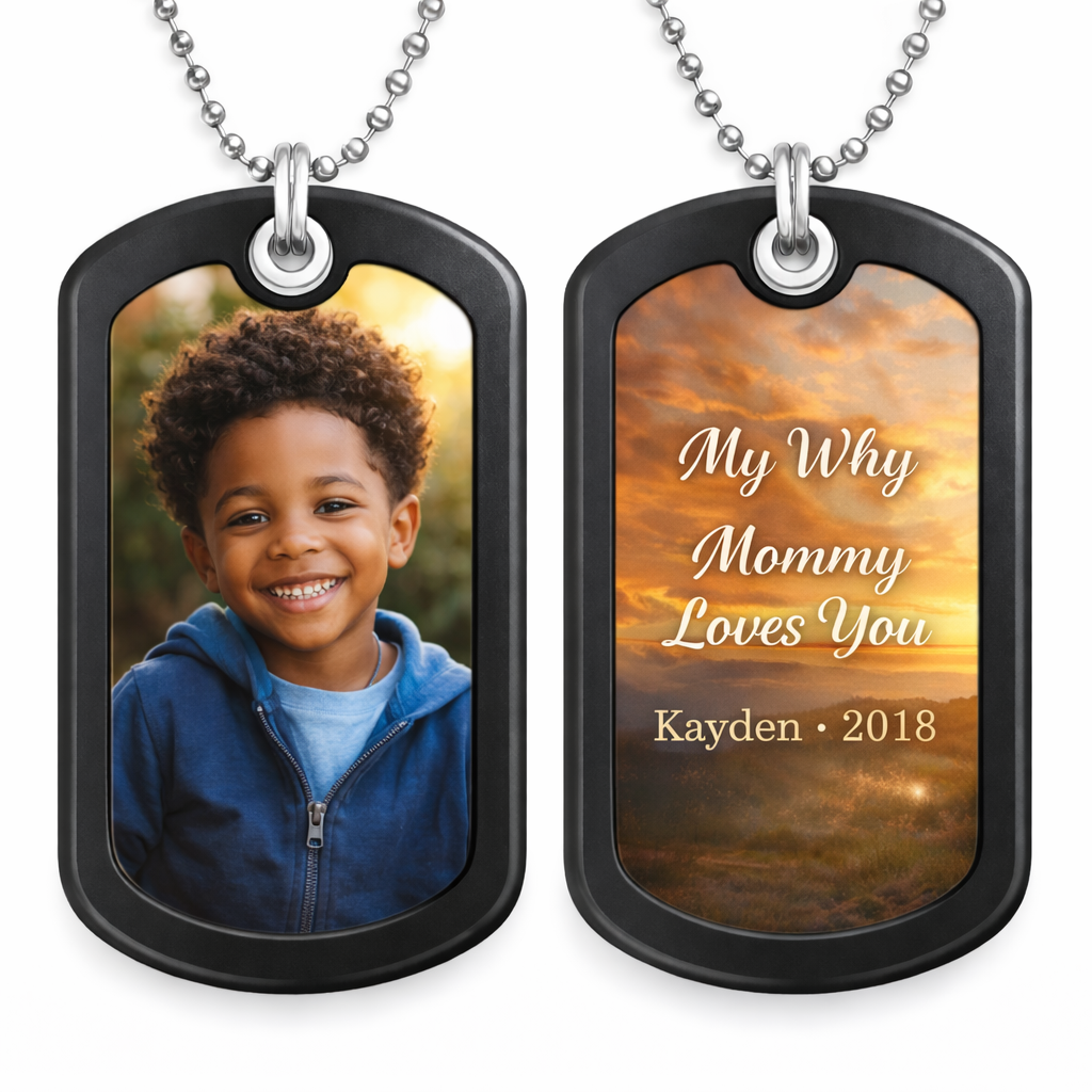 Custom Photo & Text Dog Tag Necklace – Personalized Keepsake