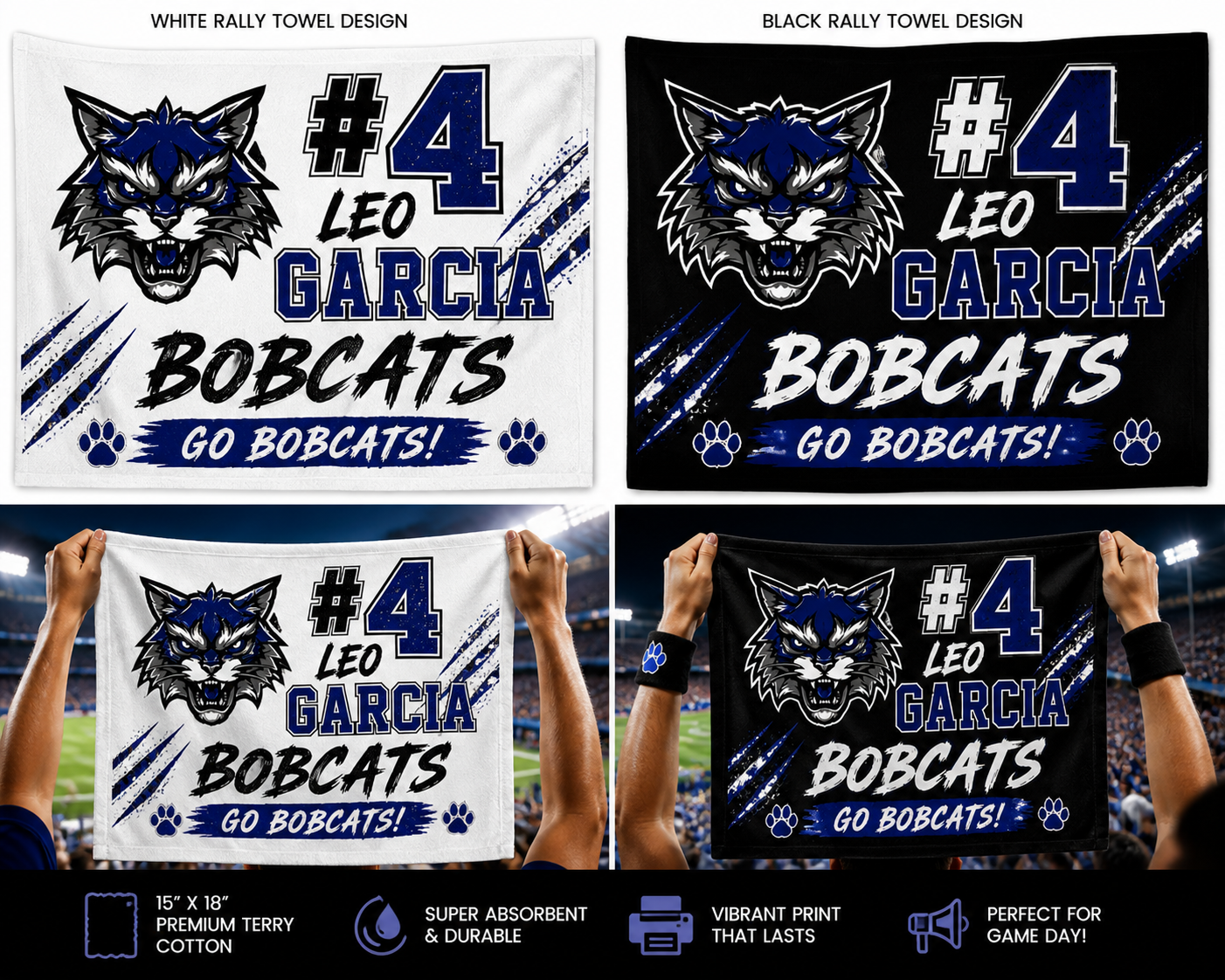 North Lake Bobcats Rally Towel | Custom Game Day Spirit Towel | Personalized Player