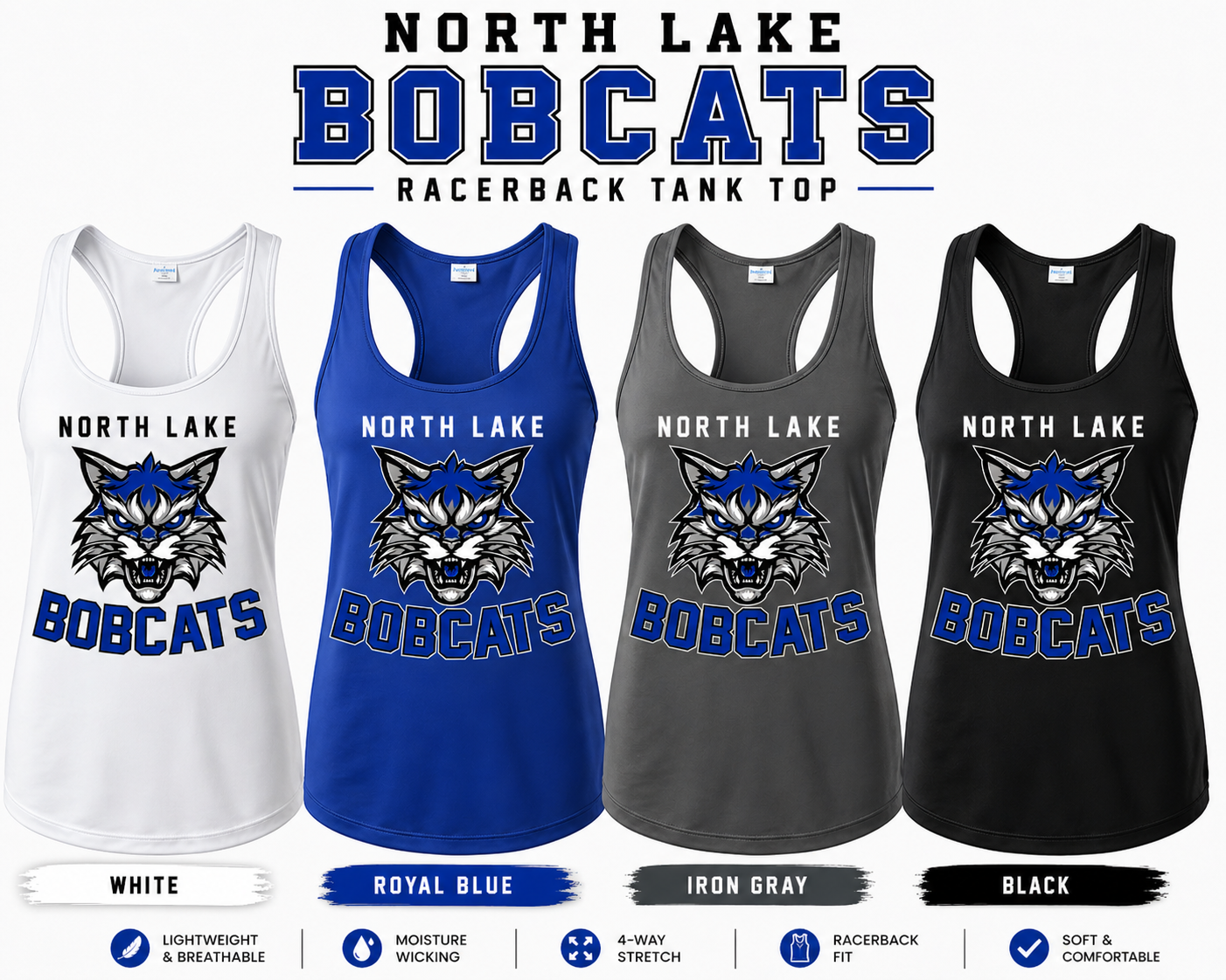 North Lake Bobcats Tank Top | Women’s Racerback Spirit Wear