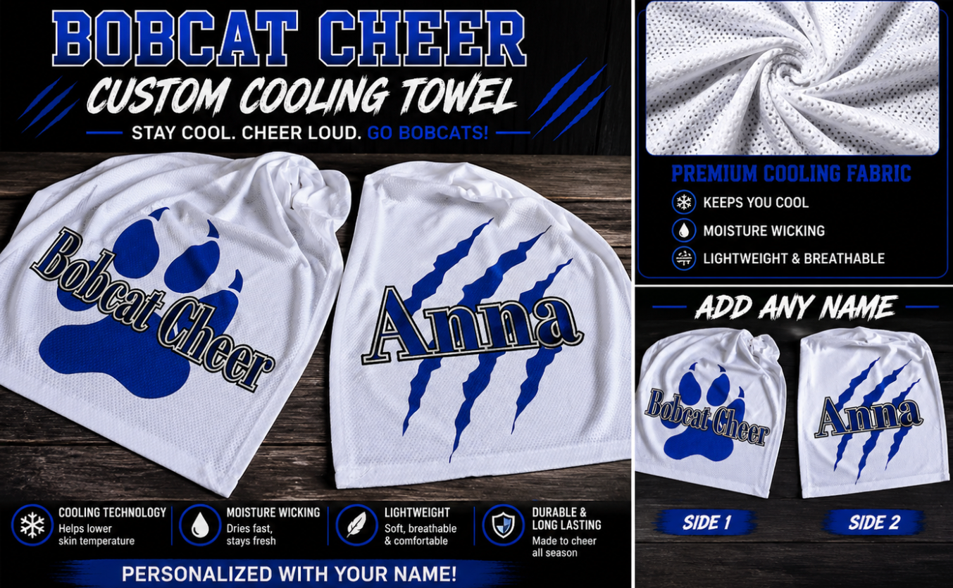 Bobcat Cheer Cooling Towel – Custom Name | Personalized Game Day Spirit Towel