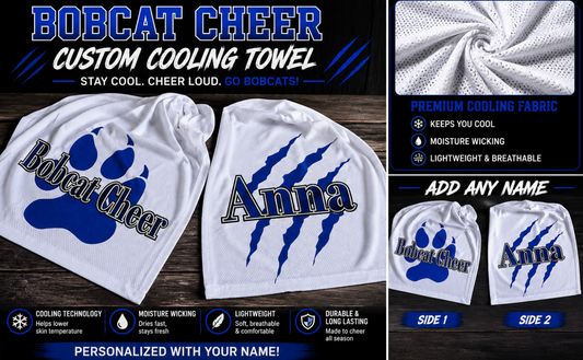Bobcat Cheer Cooling Towel – Custom Name | Personalized Game Day Spirit Towel