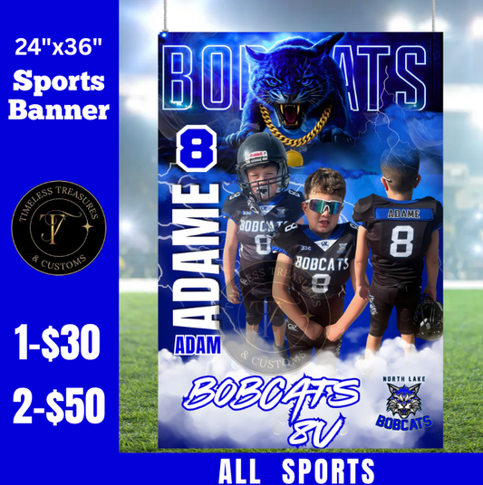 North Lake Bobcats Custom Sports Banner | 24x36 Personalized Player Poster