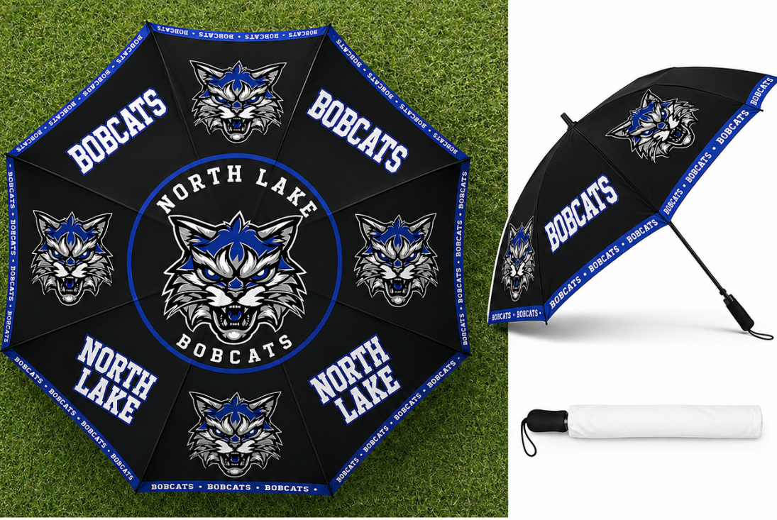 North Lake Bobcats Custom Umbrella | Football & Cheer Team Spirit Umbrella | Sports Fan Rain Gear